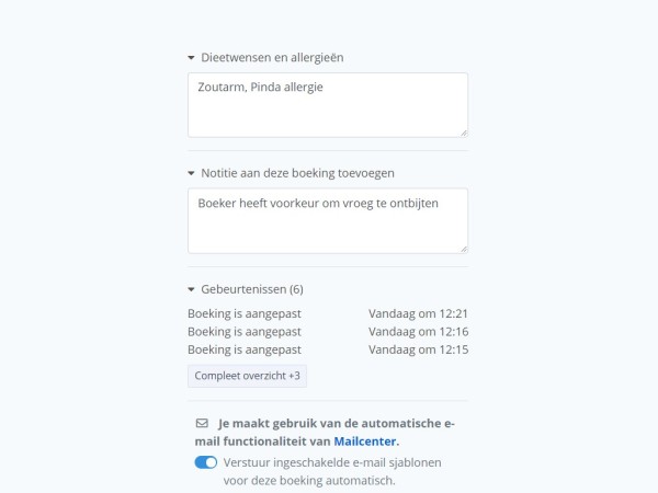 Registreer dieetwensen, noteer zaken en registreer gebeurtenissen