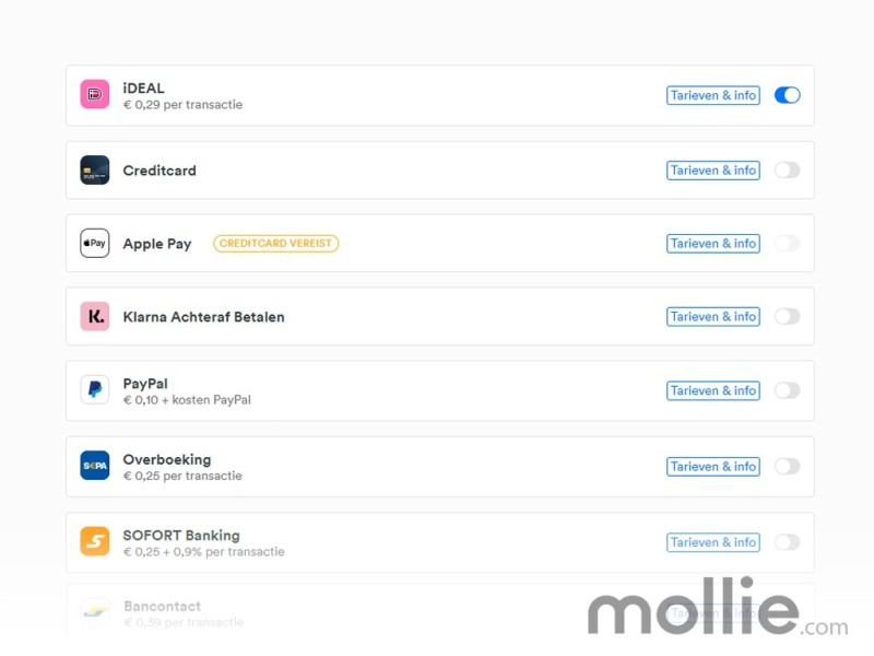 Mollie online betalingen hotel reserveringen