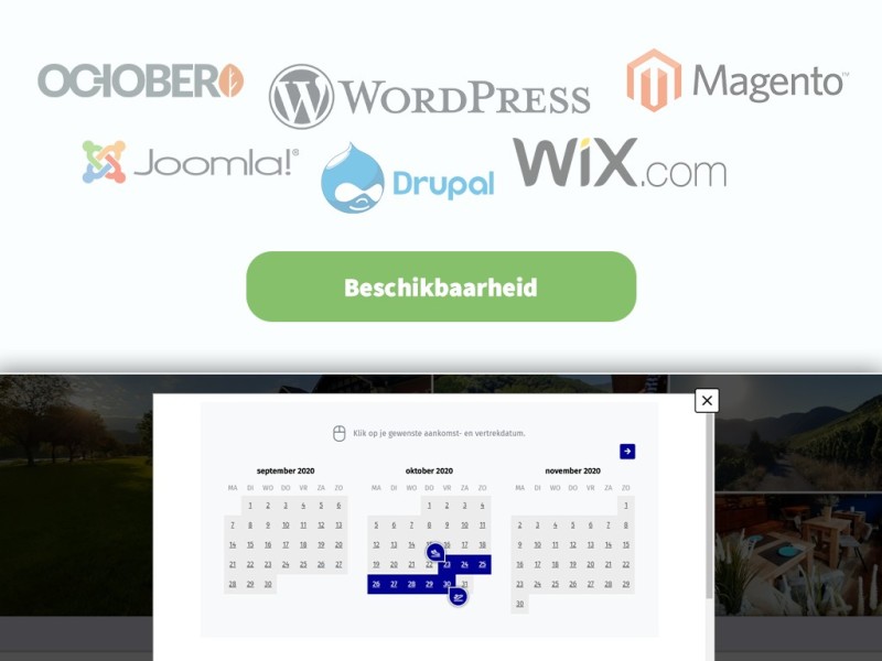 Wix, Wordpress, Drupal, Joomla CMS boekingsmodule hotels